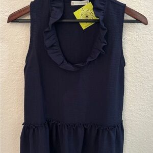 Blue‎ Sleeveless Ruffled Peplum Navy Blouse size small